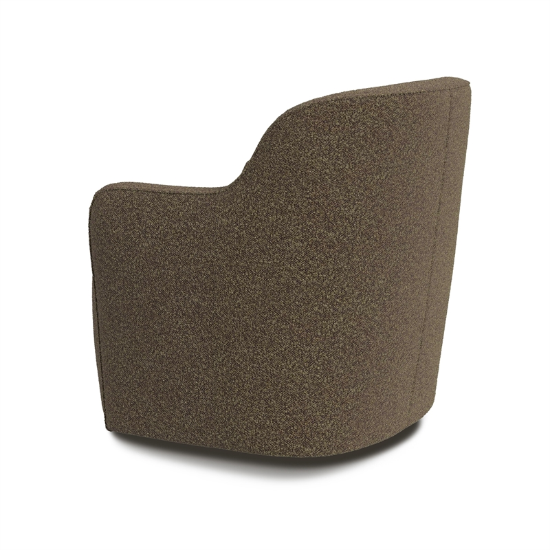 Kopi Swivel Accent Club Chair- Dark Brown Boucle- Curved Backrest