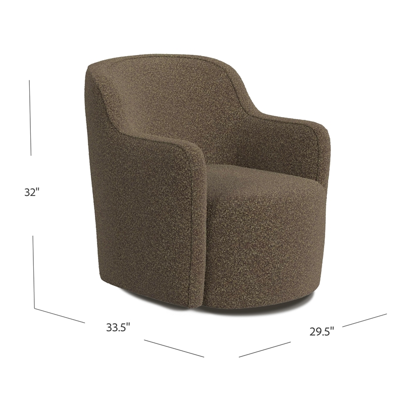 Kopi Swivel Accent Club Chair- Dark Brown Boucle- Curved Backrest