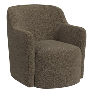 Kopi Swivel Accent Club Chair- Dark Brown Boucle- Curved Backrest