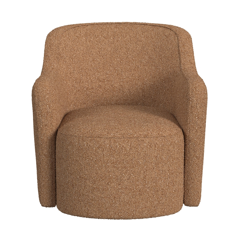 Kopi Swivel Accent Club Chair- Light Tan Brown Boucle- Curved Backrest