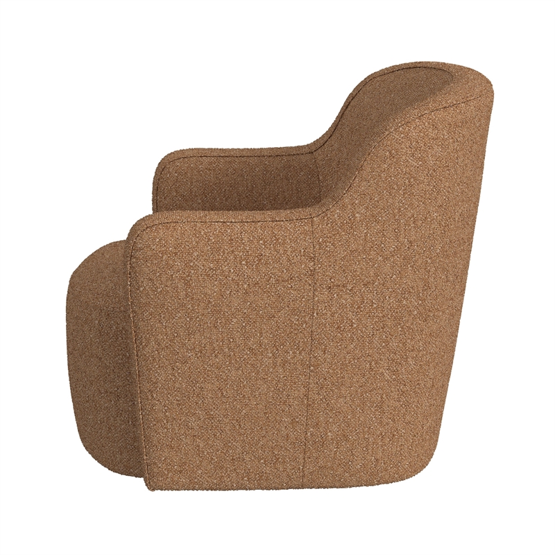 Kopi Swivel Accent Club Chair- Light Tan Brown Boucle- Curved Backrest