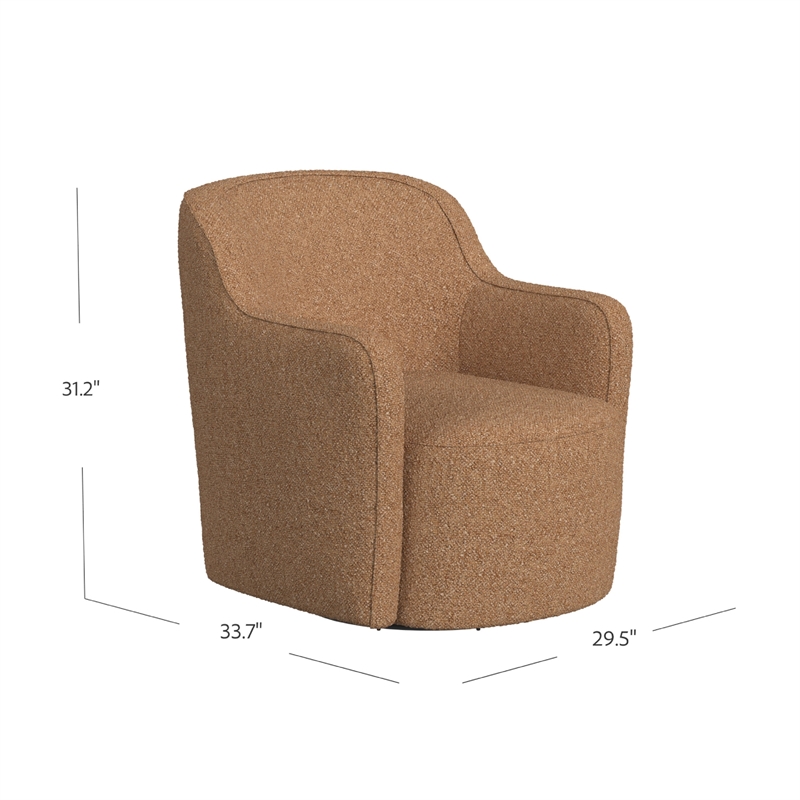 Kopi Swivel Accent Club Chair- Light Tan Brown Boucle- Curved Backrest