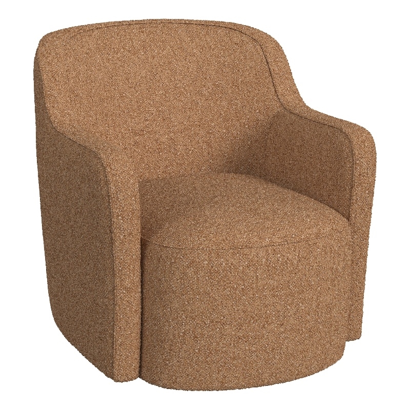 Kopi Swivel Accent Club Chair- Light Tan Brown Boucle- Curved Backrest