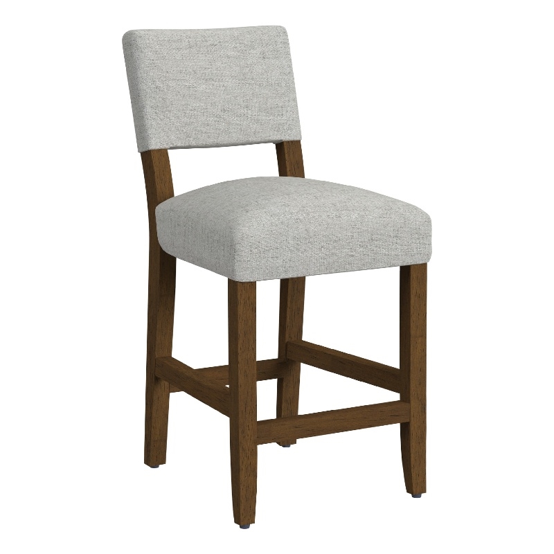 Bowo Counter Stool Chair- Gray Woven Fabric- Brown Hardwood Legs