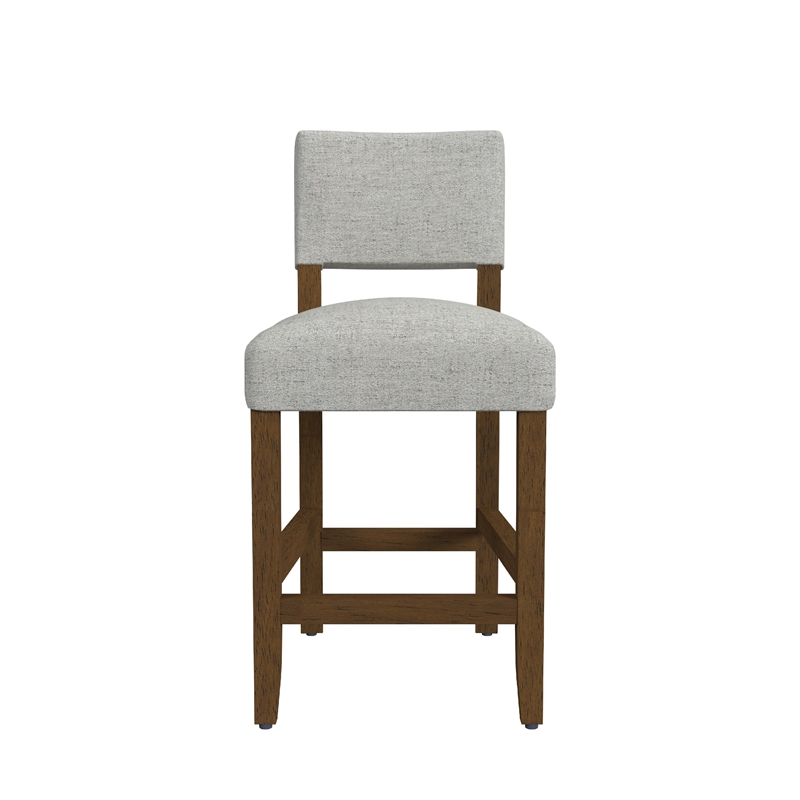 Bowo Counter Stool Chair- Gray Woven Fabric- Brown Hardwood Legs