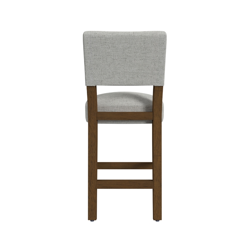 Bowo Counter Stool Chair- Gray Woven Fabric- Brown Hardwood Legs
