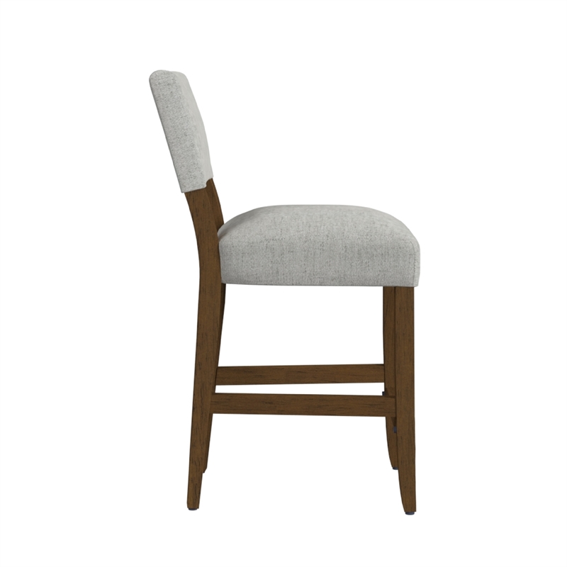 Bowo Counter Stool Chair- Gray Woven Fabric- Brown Hardwood Legs