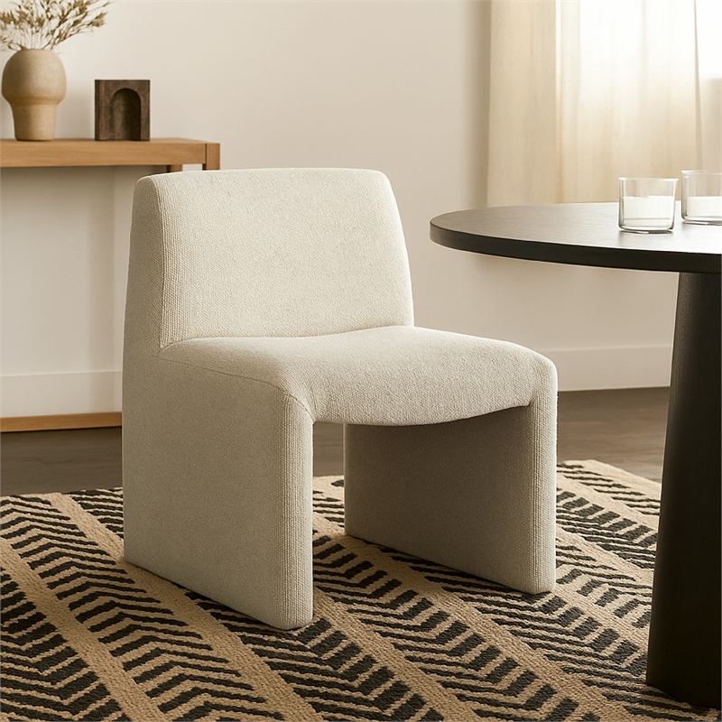 Zena Dining Side Chair- Armless Textured Wheat Brown Polyester Seat