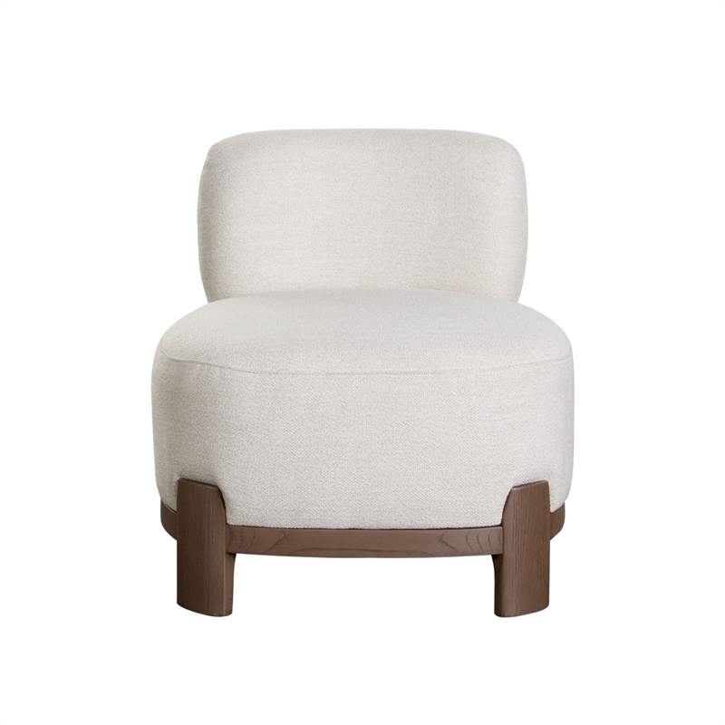 Dem Accent Chair- Armless Cream White Polyester Seat- Wood legs n Trim