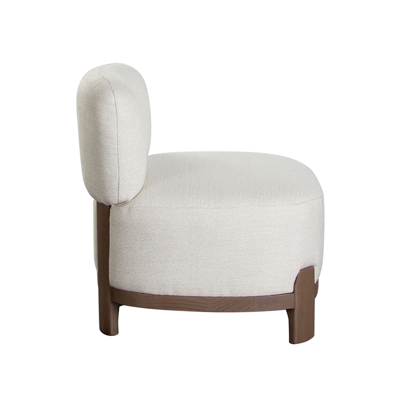 Dem Accent Chair- Armless Cream White Polyester Seat- Wood legs n Trim
