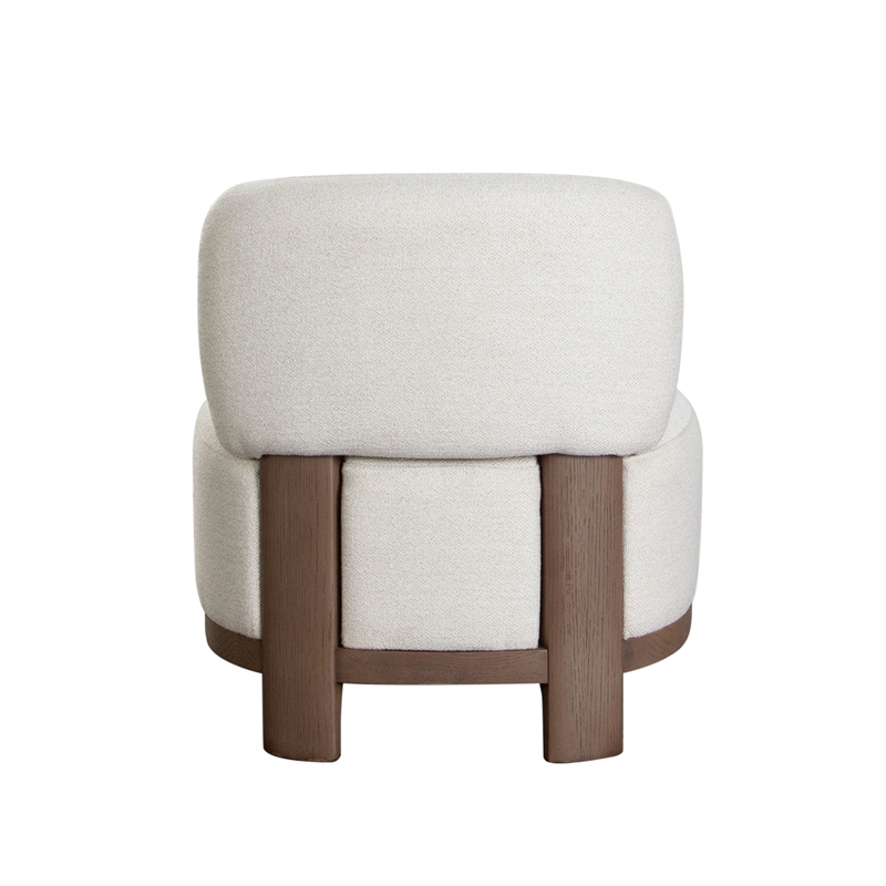 Dem Accent Chair- Armless Cream White Polyester Seat- Wood legs n Trim