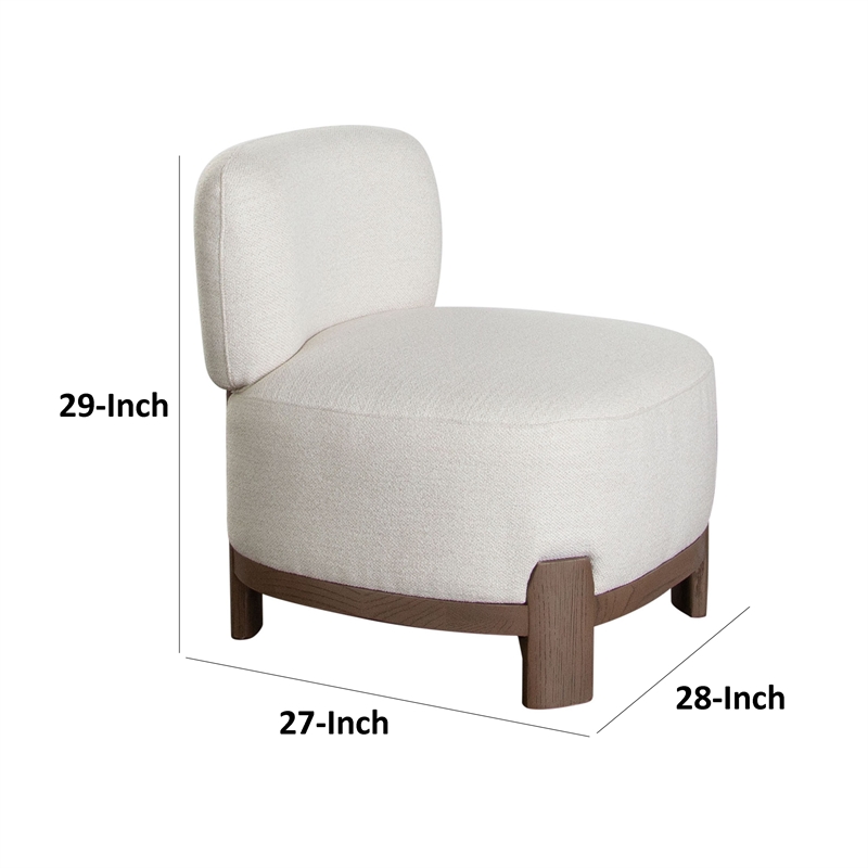 Dem Accent Chair- Armless Cream White Polyester Seat- Wood legs n Trim