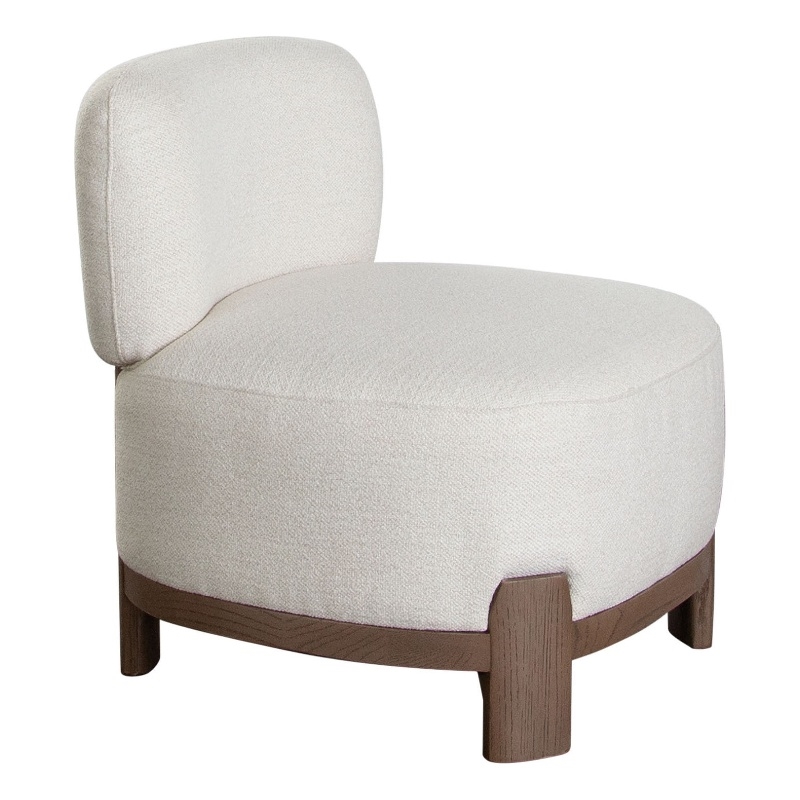 Dem Accent Chair- Armless Cream White Polyester Seat- Wood legs n Trim