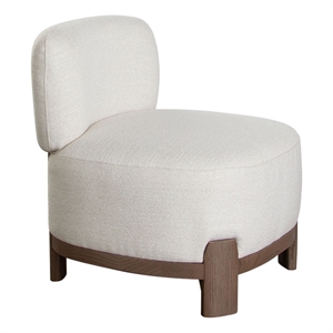 Dem Accent Chair- Armless Cream White Polyester Seat- Wood legs n Trim