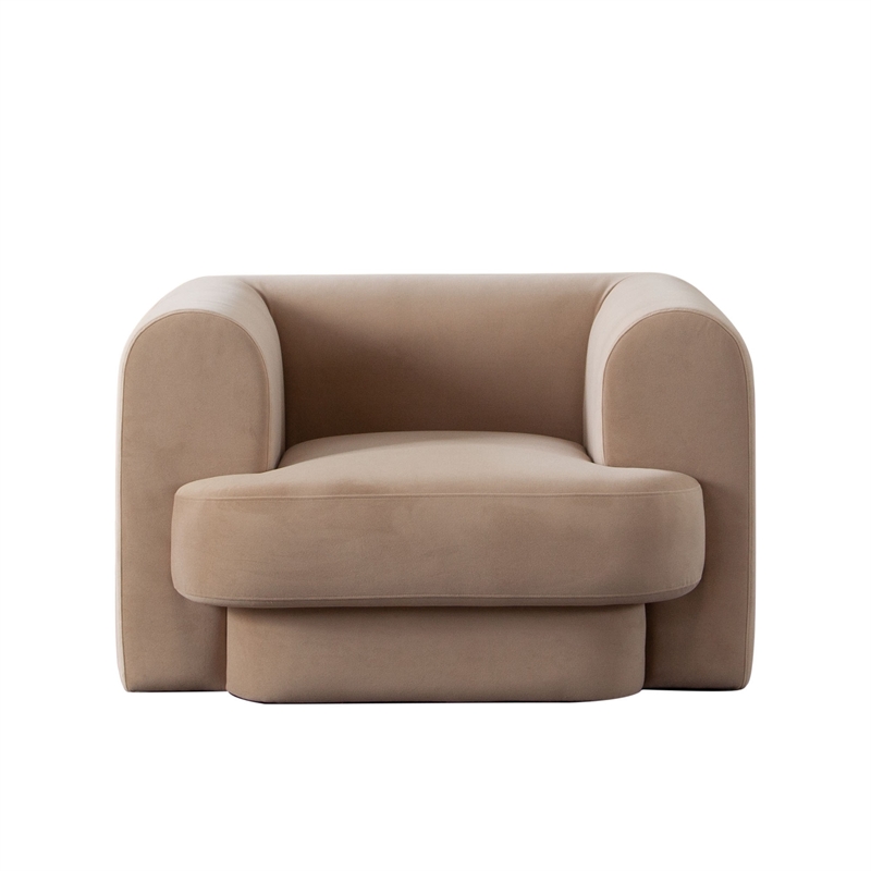 Foxo Retro Oversize Chair- Padded Camel Brown Velvet- 44 Inch Wide