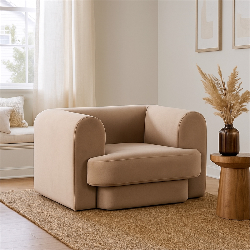 Foxo Retro Oversize Chair- Padded Camel Brown Velvet- 44 Inch Wide