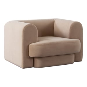 Foxo Retro Oversize Chair- Padded Camel Brown Velvet- 44 Inch Wide