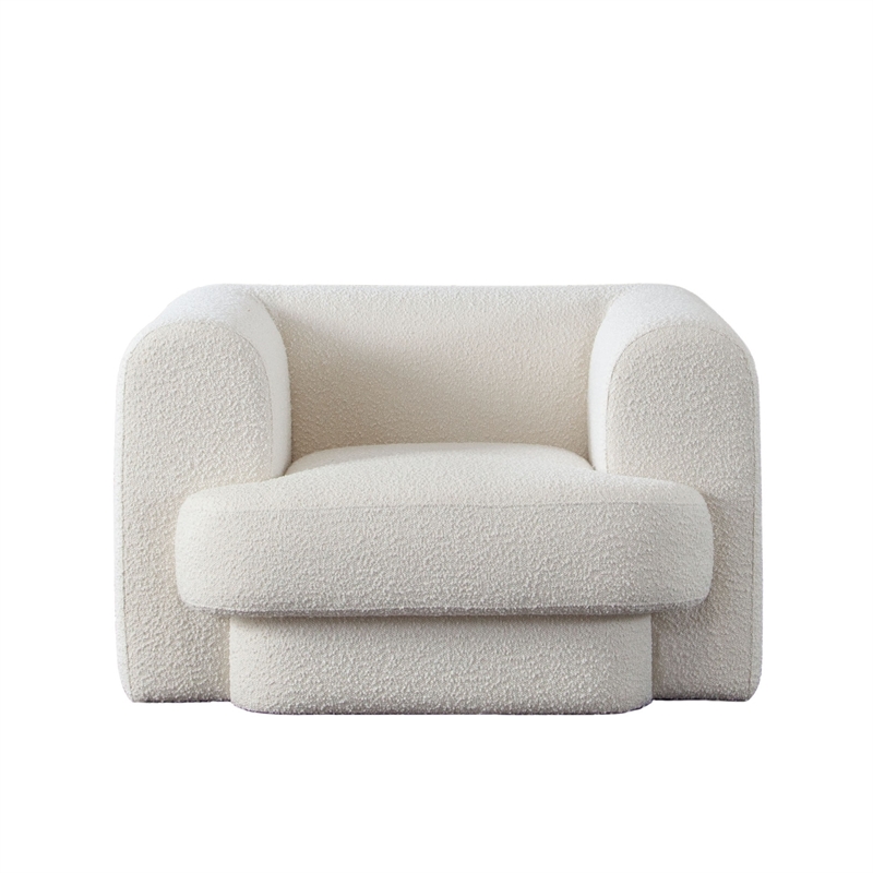 Foxo Retro Oversize Chair- Padded Ivory Velvet- 44 Inch Wide- Solid Wood