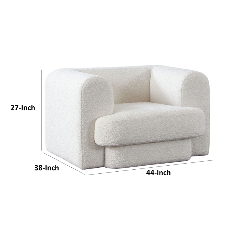 Foxo Retro Oversize Chair- Padded Ivory Velvet- 44 Inch Wide- Solid Wood