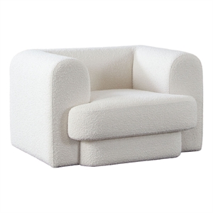 Foxo Retro Oversize Chair- Padded Ivory Velvet- 44 Inch Wide- Solid Wood