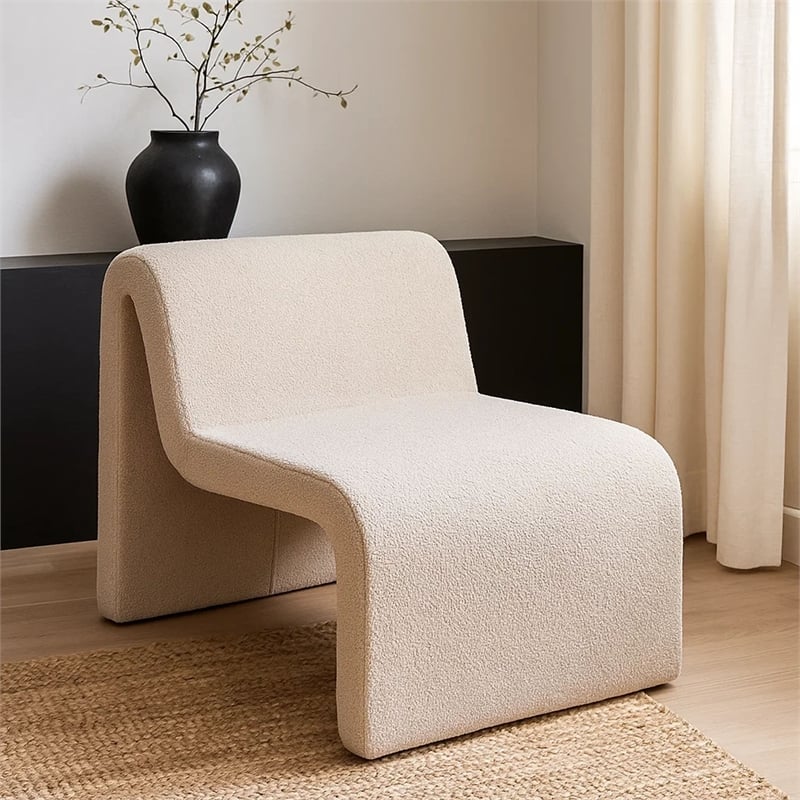 Nena Accent Chair- Armless Design- Camel Brown Looped Shearling Fabric