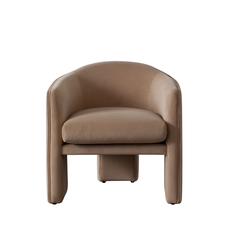Lery Accent Chair- Curved Back Tripod Base- Camel Brown Velvet- 29 Inch
