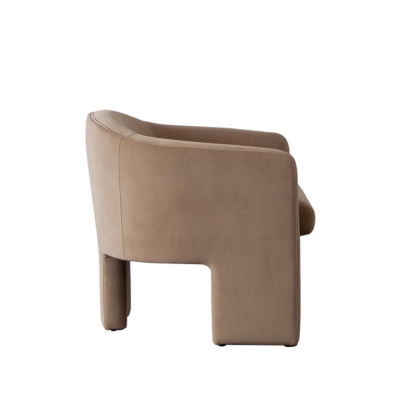 Lery Accent Chair- Curved Back Tripod Base- Camel Brown Velvet- 29 Inch