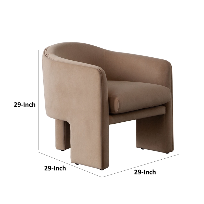 Lery Accent Chair- Curved Back Tripod Base- Camel Brown Velvet- 29 Inch
