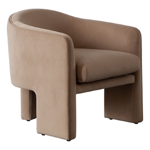 Lery Accent Chair- Curved Back Tripod Base- Camel Brown Velvet- 29 Inch