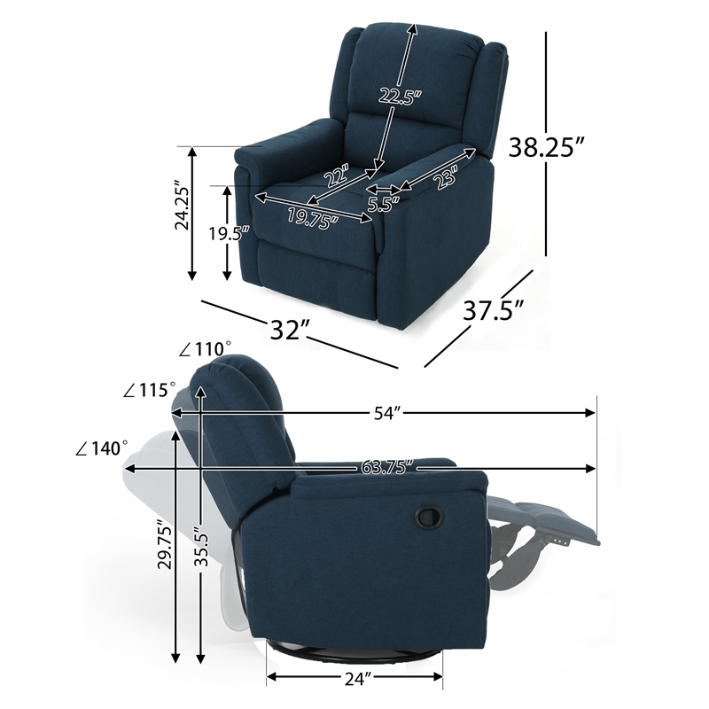 Doi Manual Glider Swivel Recliner Chair- Navy Blue Fabric