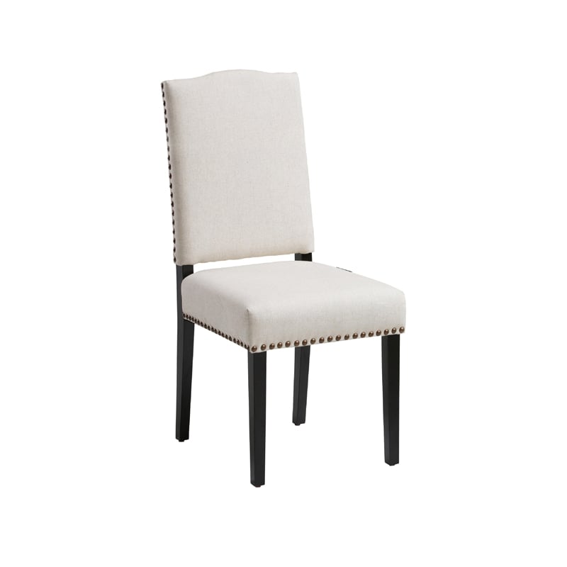 Kom Dining Chair- Beige Polyester- Soft Cushions- Espresso Brown Wood