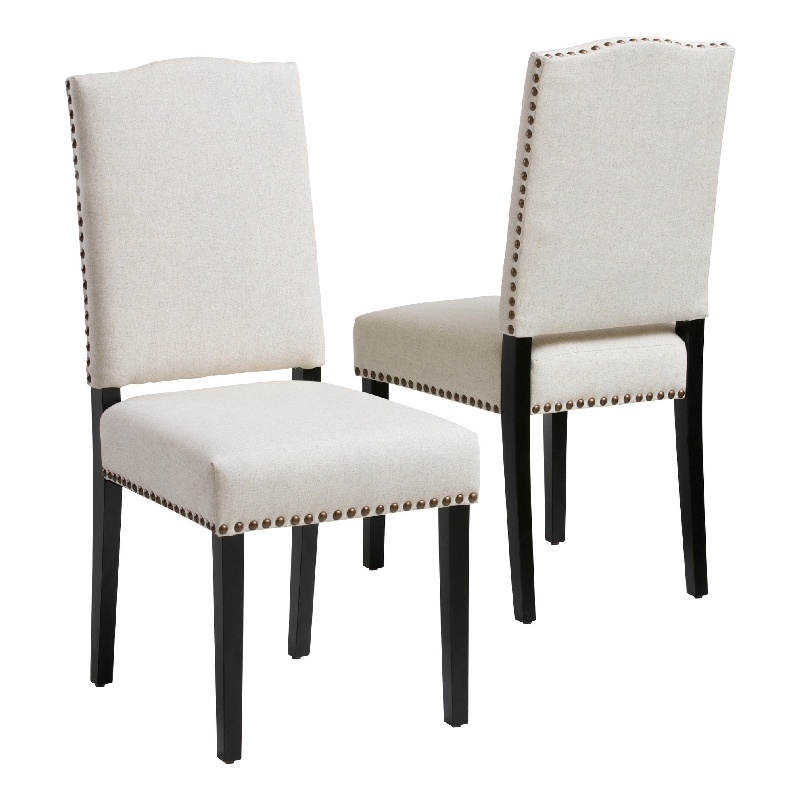 Kom Dining Chair- Beige Polyester- Soft Cushions- Espresso Brown Wood