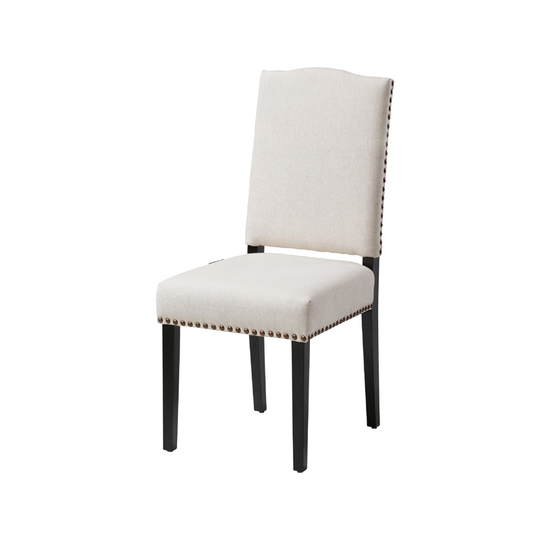 Kom Dining Chair- Beige Polyester- Soft Cushions- Espresso Brown Wood