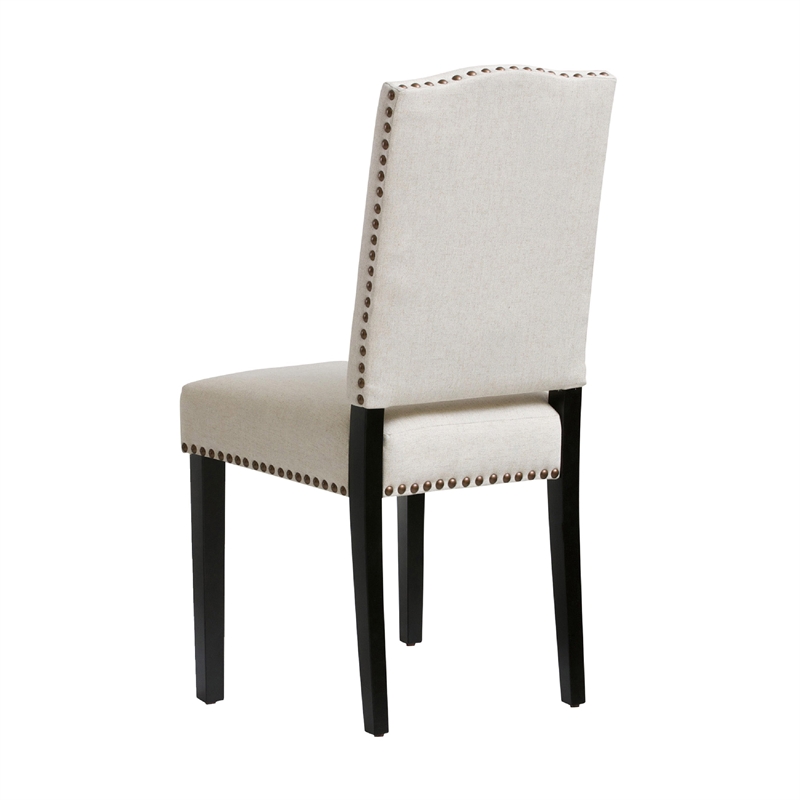 Kom Dining Chair- Beige Polyester- Soft Cushions- Espresso Brown Wood