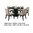 Bili 7pc 59 Inch Round Dining Table Set w 6 Beige Chairs- Black Wood