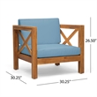 Juna Outdoor Accent Club Chair- Teak Brown Acacia Wood- Blue Fabric