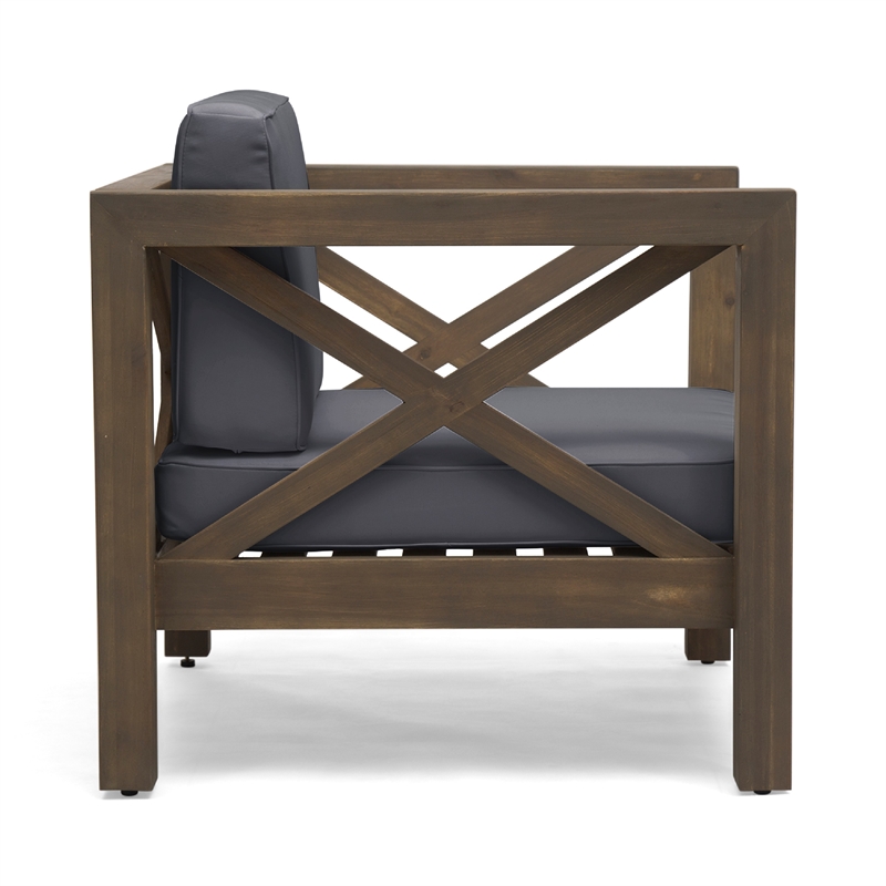 Juna Outdoor Club Chair- Charcoal Gray Water-Resistant Fabric- Acacia