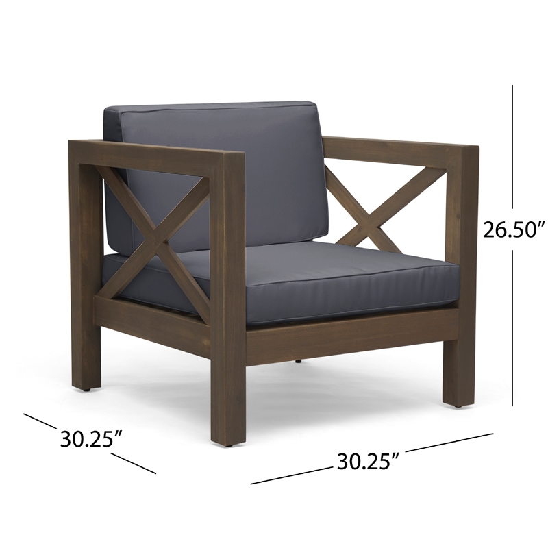 Juna Outdoor Club Chair- Charcoal Gray Water-Resistant Fabric- Acacia