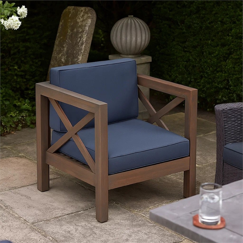 Juna Outdoor Club Chair- Charcoal Gray Water-Resistant Fabric- Acacia