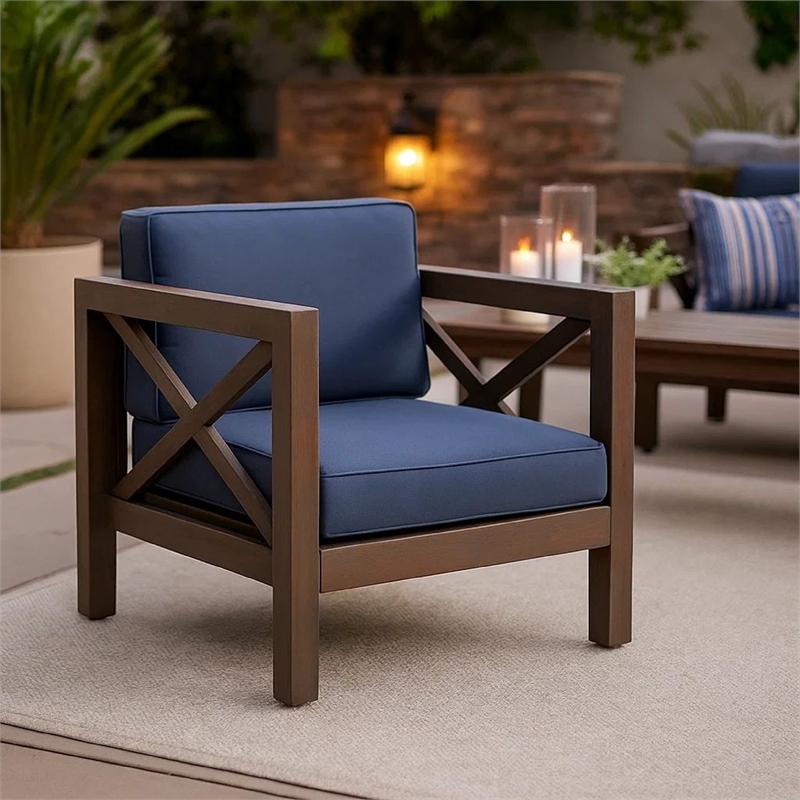 Juna Outdoor Club Chair- Charcoal Gray Water-Resistant Fabric- Acacia