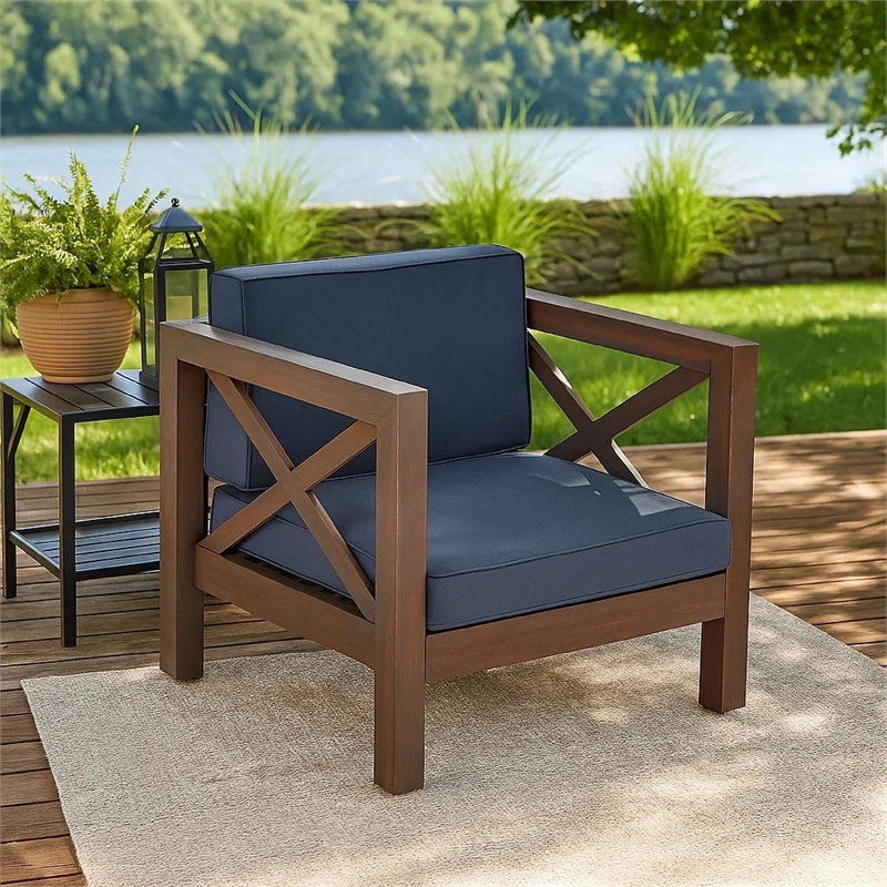 Juna Outdoor Club Chair- Charcoal Gray Water-Resistant Fabric- Acacia