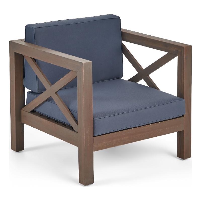 Juna Outdoor Club Chair- Charcoal Gray Water-Resistant Fabric- Acacia