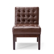Armless Accent Chair- Tufted Dark Brown Faux Leather- Rubberwood Frame