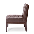 Armless Accent Chair- Tufted Dark Brown Faux Leather- Rubberwood Frame