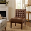 Armless Accent Chair- Tufted Dark Brown Faux Leather- Rubberwood Frame