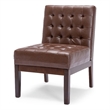 Armless Accent Chair- Tufted Dark Brown Faux Leather- Rubberwood Frame