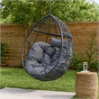 Keline Hanging Swing Lounge Chair- Gray Faux Rattan- Cushions- 49 Inch