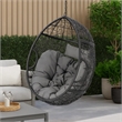 Keline Hanging Swing Lounge Chair- Gray Faux Rattan- Cushions- 49 Inch