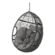 Keline Hanging Swing Lounge Chair- Gray Faux Rattan- Cushions- 49 Inch