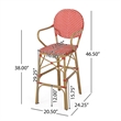Lyam Set of 2 Outdoor Barstool Chair- Red Woven Wicker- Brown Aluminum